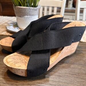 Lucky Brand Wedge Sandals Cork Platform Criss Cross Black Size 10